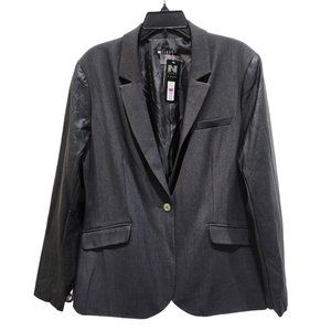Black Label by Nygard Blazer Women's sz XL Black  Faux Leather Sleeve One Button